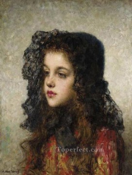 アレクセイ・ハルラモフ Painting - ベールを持つ少女 少女の肖像画 アレクセイ・ハルラモフ
